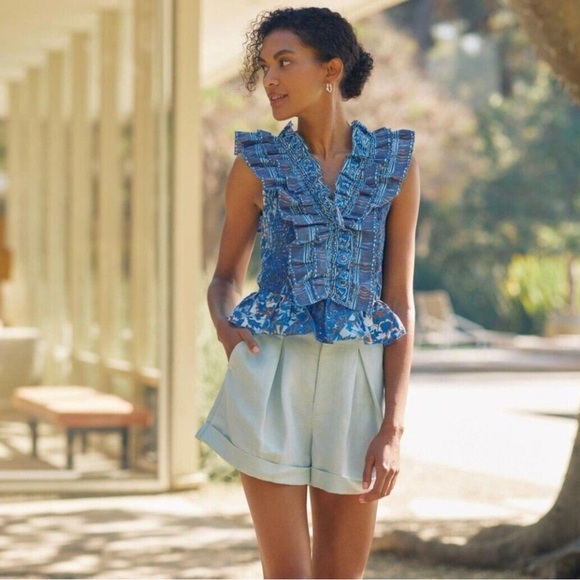 Love the Label Blue Ruffled V-Neck Blouse Tank - Picture 2 of 7